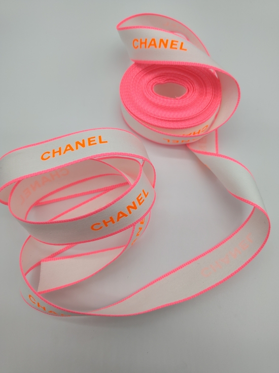 CHANEL Other - CHANEL Neon Pink Orange White Ribbon 2 Yards Luxury Gift Wrap Trim 3/4"